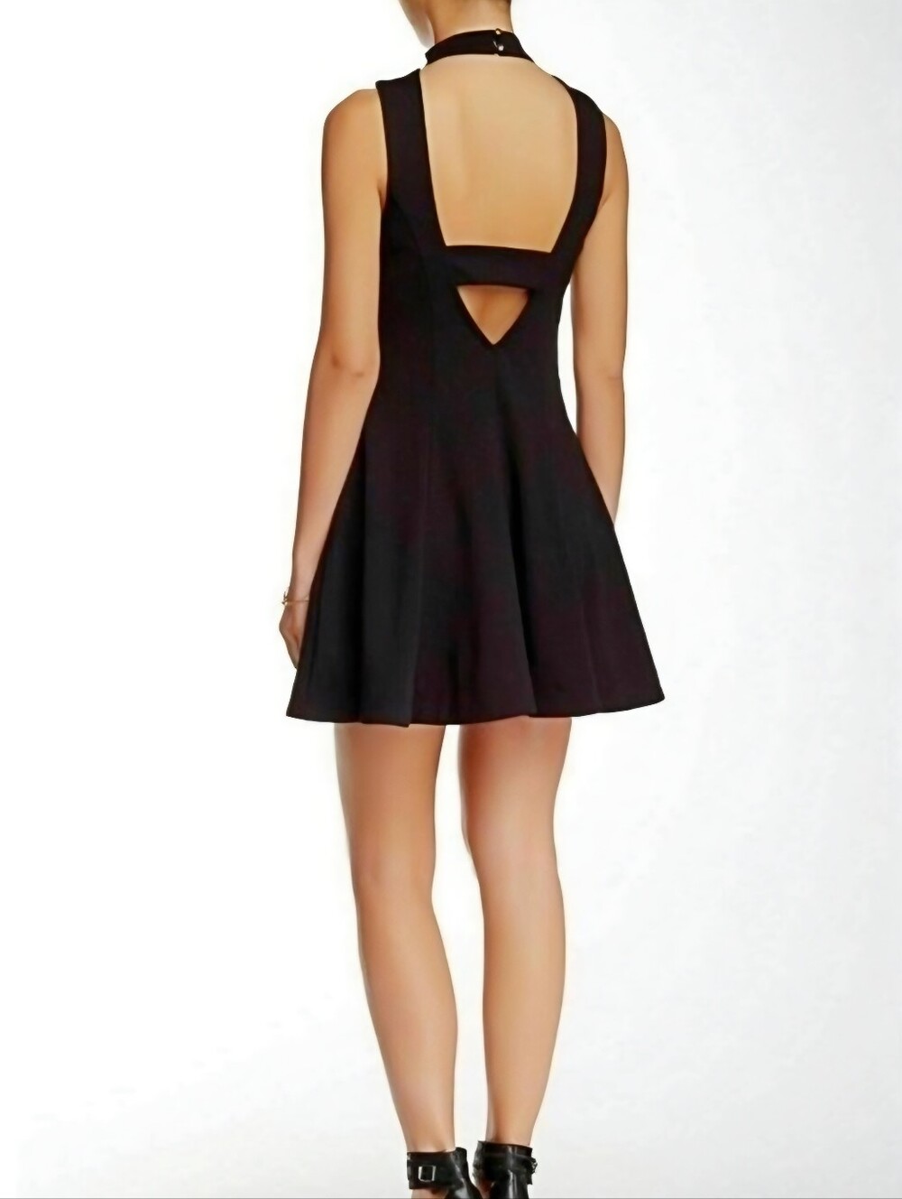 NWT!! Free People Black Fit Flare Sleeveless Hi Neck Strappy Cut Out Dress SZ M